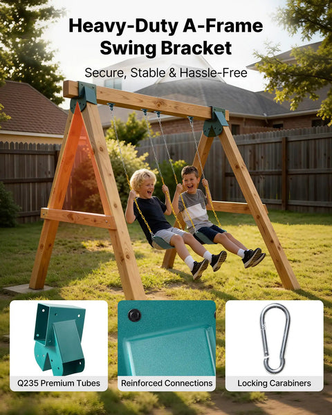 Heavy Duty A Frame Swing Set Brackets With 2 Seats And 4 Hangers For Backyard Playground Park Equipment Mounting Parts Outdoor Use Hardware Included Green Built To Last With Stable Sway Reduction And Easy Assembly