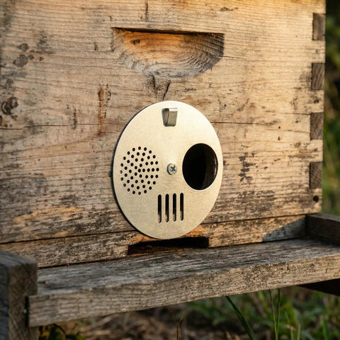 Two Pack Galvanized Iron Bee Hive Entrance Discs For Beekeeping Nuc Box Entrance Reducers on wooden hive