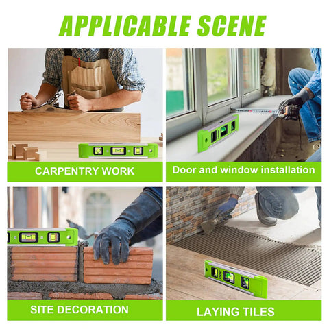 Heavy Duty Nine Inch Torpedo Level With Mighty Magnet Strip And Triple Clear Vials Delivering Spot On 45 90 180 Degree Reads used for carpentry, window installation, site decoration, and laying tiles.