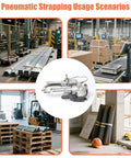 New Style Lightweight Aluminum Pneumatic Strapping Machine With One Button Hot Seal For Pp Pet Banding Up To 3500n Tension in warehouse setting.