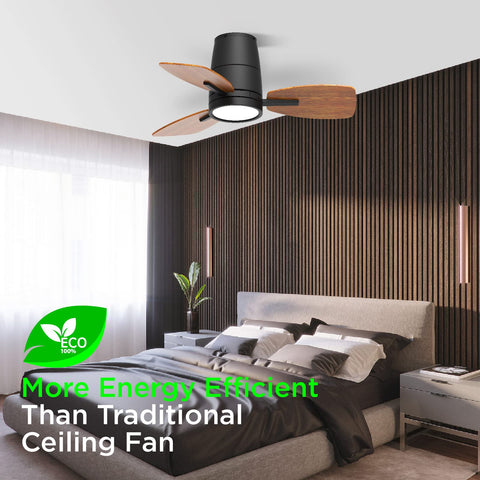 30 Inch Ceiling Fan With Lights And Remote Control, Quiet DC Motor, installed in a modern bedroom, energy-saving design