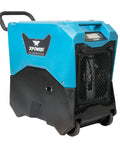 Badass Medium Air Mover And Pro Carpet Dryer Featuring Built In Timer With Outlet Sockets For Rapid Flood Cleanup And Crawl Space Moisture Removal Real Deal Utility Floor Blower, blue and black portable dehumidifier with wheels.