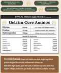 Nutritional chart of Grass Fed Unflavored Gelatin Powder for amino acid content, promoting gut, skin, and joint health. 11g protein