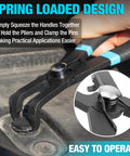 2 Piece Push Pin Pliers Set With Spring Loaded Jaws And 30 Degree And 80 Degree Offset Angles clamping a fastener.