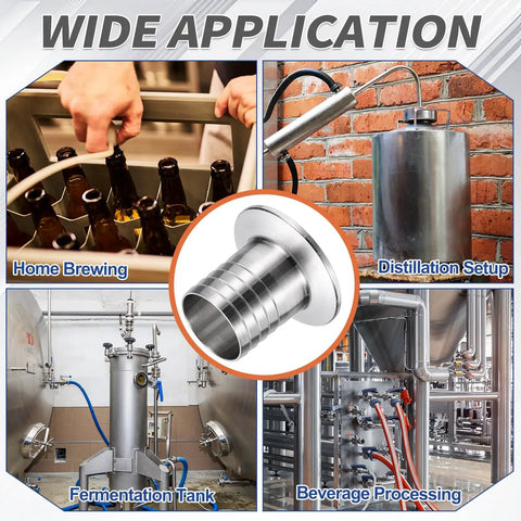 1.5 Inch Tri Clamp To Hose Barb Adapter, Wicked Strong Sus304 Stainless Steel Sanitary Fitting, Badass Connector For Home Brew Beer Wine Distillation Setup, Heavy Duty Pipe Joiner Tool in use for fermentation and brewing.