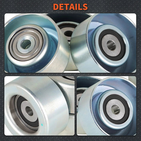 Close-up of three metal pulleys from Idler Pulley Kit Replacement For Toyota 4Runner Tacoma Tundra 4L V6 1GRFE 2003 To 2015