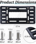 Dimensions of No Drill Front License Plate Bracket Mount For Bumpers And Grilles with screws and close-up detail