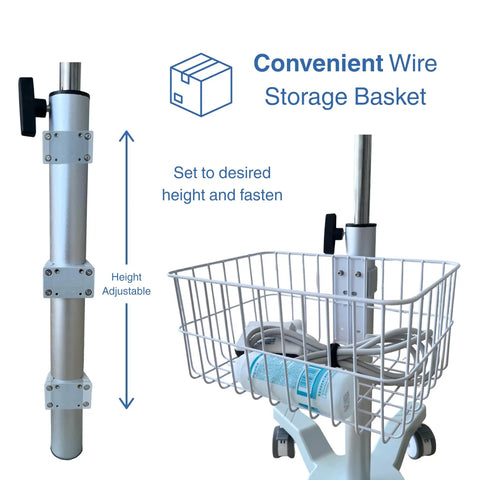 Must Have Height Adjustable Mobile Ultrasound Cart With Probe Holders Wire Basket And Lockable Wheels For Laptop Style Machines close-up