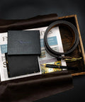 Genuine Leather Bifold Wallet For Men With Gift Box Handmade Style RFID Blocking Two ID Windows on leather and newspaper