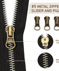 Close-up of Number Five Zipper Sliders Repair Kit with metal zipper sliders and pull replacements for coats and jackets.