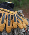 Rugged Rolltop Seamless Fingertips Leather Work Gloves With Kevlar Reinforcements For Maximum Dexterity And Durability on log