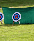 5x10 Foot Archery Backstop Net For Backyard Practice And Outdoor Target Shooting with reinforced netting and targets.