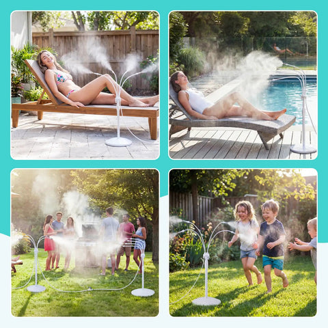 Standing Misting System With Fillable Base, 26.2Ft Water Line, Adjustable Height Outdoor Mister For Patio Cooling, Poolside Tanning