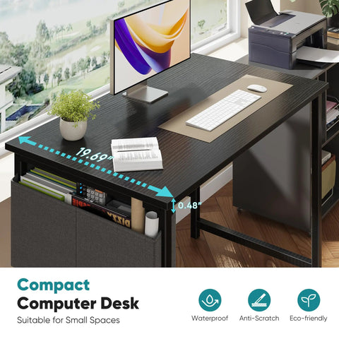 Space Saving Computer Desk For Small Spaces 31 Inch Home Office Table For Gaming And Study With Large Surface And Sturdy Steel Frame Includes Storage Bag For Bedroom Black