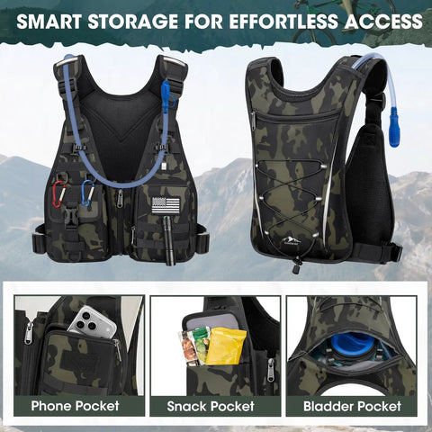 Camouflage Hydration Backpack With 2L Water Bladder, Lightweight Running Vest For Men And Women, Adjustable Chest Pack