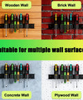 Sturdy 12.6 Inch Wall Mounted Screwdriver And Pliers Holder With 23 Slots Multi Purpose Tool Organizer for various wall types