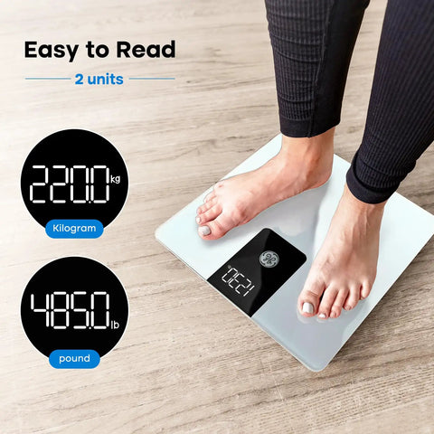 Beefy Digital Bathroom Scale With 500Lb Capacity Four High Precision Sensors And 0.1Lb Increments Heavy Duty Home Weight Scale That Reads Light Items From 0.4Lb Easy To Read And Use, glass top, dual kg lb display