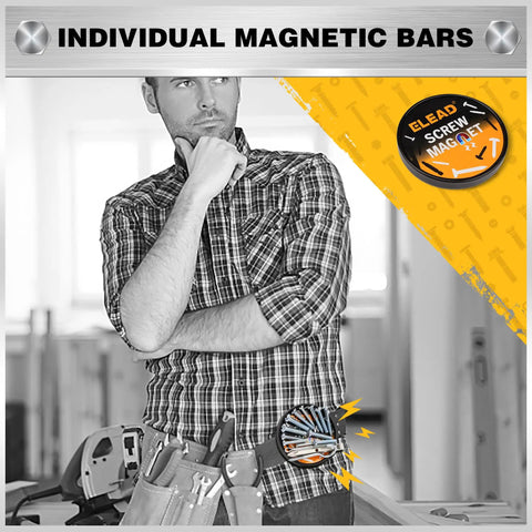 Person pondering in workshop with tools on bench, promoting Beefy Magnetic Tool Holder Storage Organizer Set, 6 Piece, 12 Inch Wall Mount Rack.