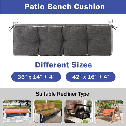 42 Inch By 16 Inch Bench Cushion With Durable Ties Cozy Memory Foam Comfort Non Slip Bottom For Indoor Outdoor Patio Seating Dark Grey