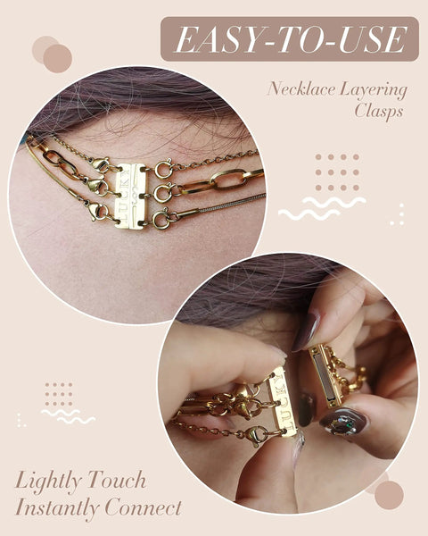 Lucky Necklace Layering Clasp Separator For Stackable Chains Easy To Use With Arthritis Or Long Nails, triple-row clasp view.