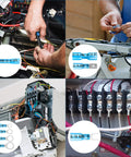 Kuject 320pc heat shrink wire connector kit with blue insulated 16-14 AWG terminals for automotive and marine wiring.