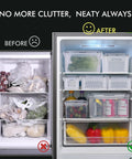 5 Pack Large Fridge Storage Containers Set With Leakproof Lids Removable Colander BPA Free Dishwasher And Microwave Safe Go To Choice For Leftovers Meal Prep And Fresh Produce Up To 4.15L shown in organized fridge