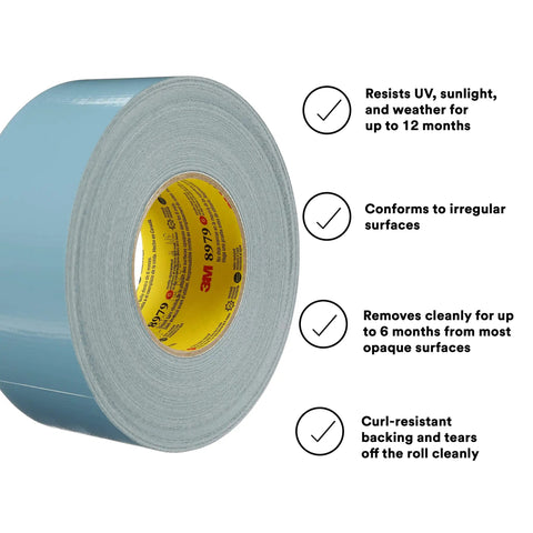 Heavy Duty Duct Tape Outdoor Grade Slate Blue 48 Mm By 55 M Roll Pack, 12.1 Mil, UV and weather resistant, close-up on roll.