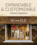 Extra Deep Silverware Drawer Organizer With Adjustable Dividers Expands From 14 To 21.6 Inches Bamboo Flatware Tray For Kitchen