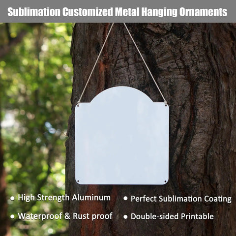Six Pack Ten Inch Sublimation Metal Sign Blanks For Doors And Walls Two Sided Aluminum Address Plaque Hangers on tree
