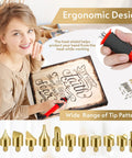 Woman using Pro Grade Wood Burning Kit With Letters For Pyrography Adjustable Temperature Pen Safety Stand 27 Tips With Cutting Blade