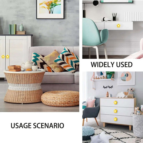 Fresh Yellow Flower Design Rubber Cabinet Knobs With Mounting Hardware For Kids Rooms And Closets Dope Soft Grip Drawer Pulls Zinc Alloy Build on kids’ furniture.