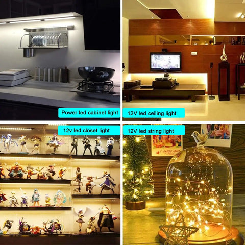 12V 2A DC Power Supply With Inline On Off Switch No Fuss Toggle For Under Cabinet Lighting And Bedside LED Strips 24W Max Output Easy Reach Control From Any Outlet, used for LED lights