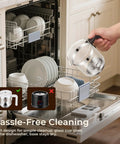 Six In One Electric Milk Frother With 17 Oz Capacity Dope Auto Warm And Cold Foam Maker For Coffee Latte Cappuccino Macchiato Hot Chocolate One Button Operation Black Finish For Home Barista Everyday Use being placed in dishwasher