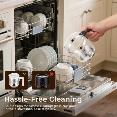Six In One Electric Milk Frother With 17 Oz Capacity Dope Auto Warm And Cold Foam Maker For Coffee Latte Cappuccino Macchiato Hot Chocolate One Button Operation Black Finish For Home Barista Everyday Use being placed in dishwasher
