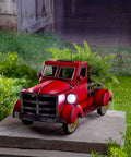 Solar Powered Pickup Truck Garden Decor Old School Retro Style Flower Pot With Car Light Small Metal Planter 20x12x15cm
