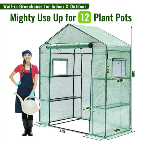 Walk In Outdoor Greenhouse 28 By 57 By 76 Inches 3 Tiers And 4 Shelves Durable PE Cover Screen Windows Portable Garden Plant House For Outside And Indoor Use Ideal For Seed Starting Year Round Plant Growth Protects From Cold Rain Pests And Rodents