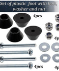 All In One Round Furniture Glide Kit In Black Plastic with 4 glides, 4 M3 screws, 4 locking nuts, and 4 washers