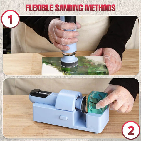 Using 4 In 1 Resin Sander Kit With 203 Piece Set 2 Inch Hook And Loop Sandpapers on resin artwork for fine finishing.