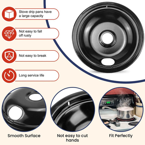 Black Porcelain Drip Pan and MP22YA Burner Replacement for Frigidaire Kenmore Tappan Electric Stovetops features and benefits