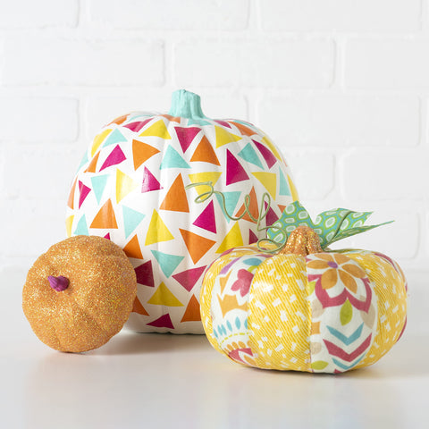 Decorative pumpkins with decoupage design made with All In One Glue Sealer Finish Clear Gloss For Wood Paper Fabric And More.