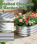 Galvanized Raised Garden Bed Outdoor 4x2x1ft Two Pack filled with flowers, showing metal texture and details, on a patio.