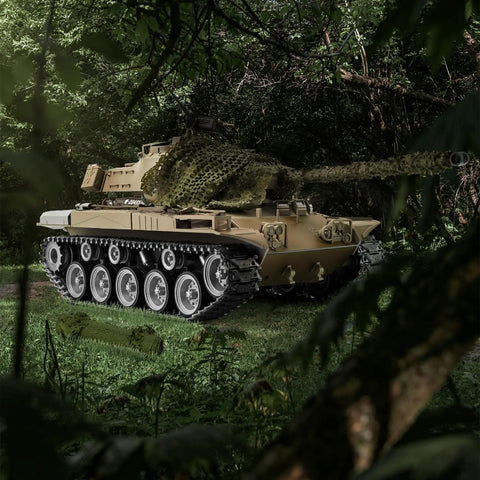 Three Piece Camouflage Net Set For 1/35 Scale RC Tanks And AFV Models draped over a model tank in a forest scene