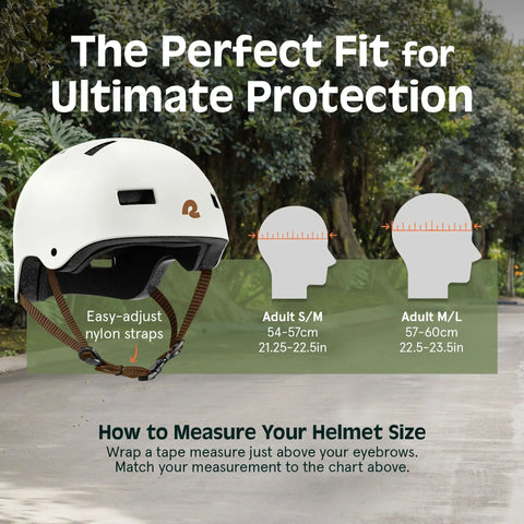 Dakota Adult Bike And Skate Helmet For Daily Commutes And All Action Sports with size chart and easy-adjust nylon straps