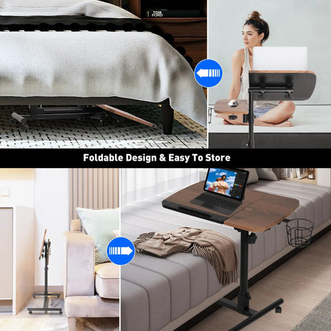 Super Chill Rolling Laptop Desk With Height Adjustable Dual Shelves And On Board Cup Holder Hella Flexible Bedside Table Ideal For Relaxed Couch Days Smooth Home Office Hustle Or Dorm Room Study Sessions