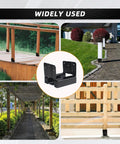 10 Pack 4x4 Post Base Anchors For Concrete, Wood Or Iron Posts, Great For Pergolas, Fences, Decks, Mailboxes, And Other Outdoor Posts, Heavy Duty Bracket Kit In Black shown installed on various outdoor structures.