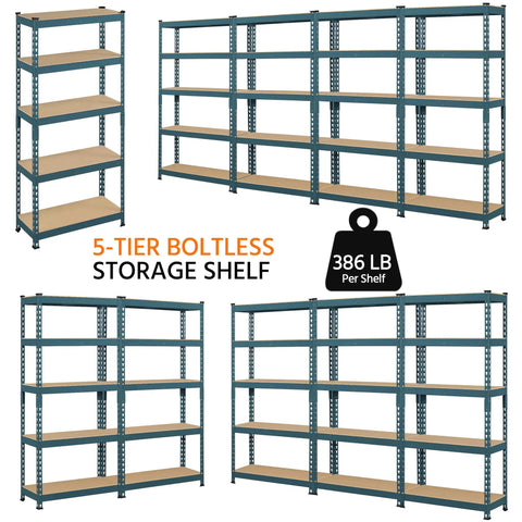 Totally Legit Five Tier Metal Storage Shelving Rack With Adjustable Levels And Slick Modular Design, Spacious 27.5X12X60 Inch Neptune Blue Organizer Kicks Clutter To The Curb For Home Or Garage