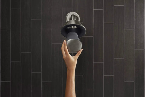 Moxie Showerhead With Waterproof Bluetooth Speaker 1.75 GPM Brushed Nickel Dope Harman Kardon Quality Audio In Shower While You Stream Your Jams Hands Free