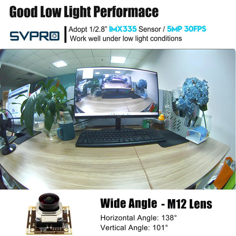 Office desk with 5MP 30FPS Auto Focus USB Camera Module With 138 Degree Wide Angle Fisheye IMX335 Sensor Crisp Low Light Security Webcam on monitor.