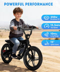 Kids Electric Bike With 350W Motor, 15.5 MPH Top Speed, 36V 5.2Ah Battery, 10 Mile Range, 16 Inch Pneumatic Tires, Dual Braking, For Ages Six And Up, Rugged Off Road Electric Bicycle, child riding on dirt path
