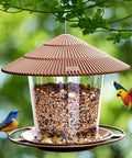 Outdoor Hanging Bird Feeder For Wild Birds Squirrelproof Seed Feeder With Durable Metal Rope Twist Lock And Easy Fill Design In Brown Weatherproof Finish For Garden Backyards shown with birds feeding